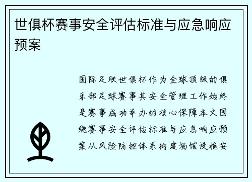 世俱杯赛事安全评估标准与应急响应预案